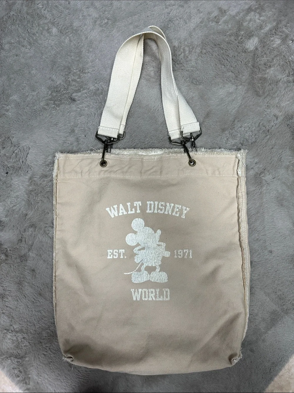 Walt Disney World Mickey Mouse Canvas Tote Bag Est. 1971 Cream Vintage Style